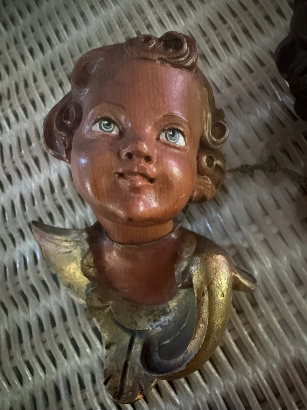 Hand-Painted antique wooden Gold and Brown Cherub hand painted Wall Decor Pair
